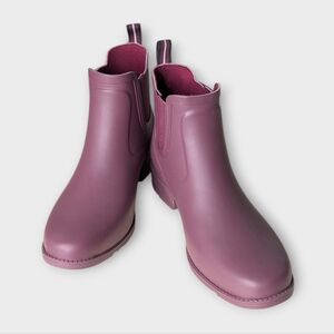 Lands End Royal Burgundy Pull On Heeled Chelsea Rain Booties 10 41.5